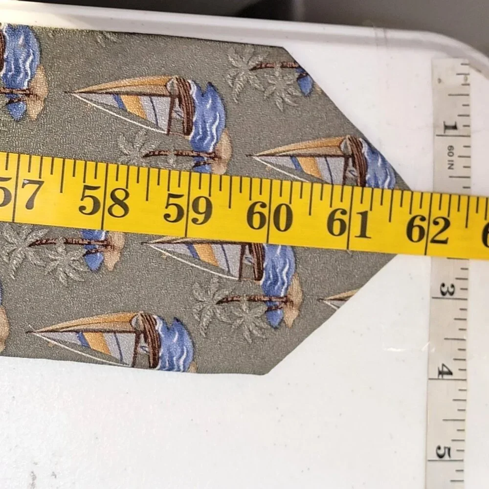Tango Mens Coastal Silk Tie Sailboat Palm Tree Nautical Neutral Beach‎ Long